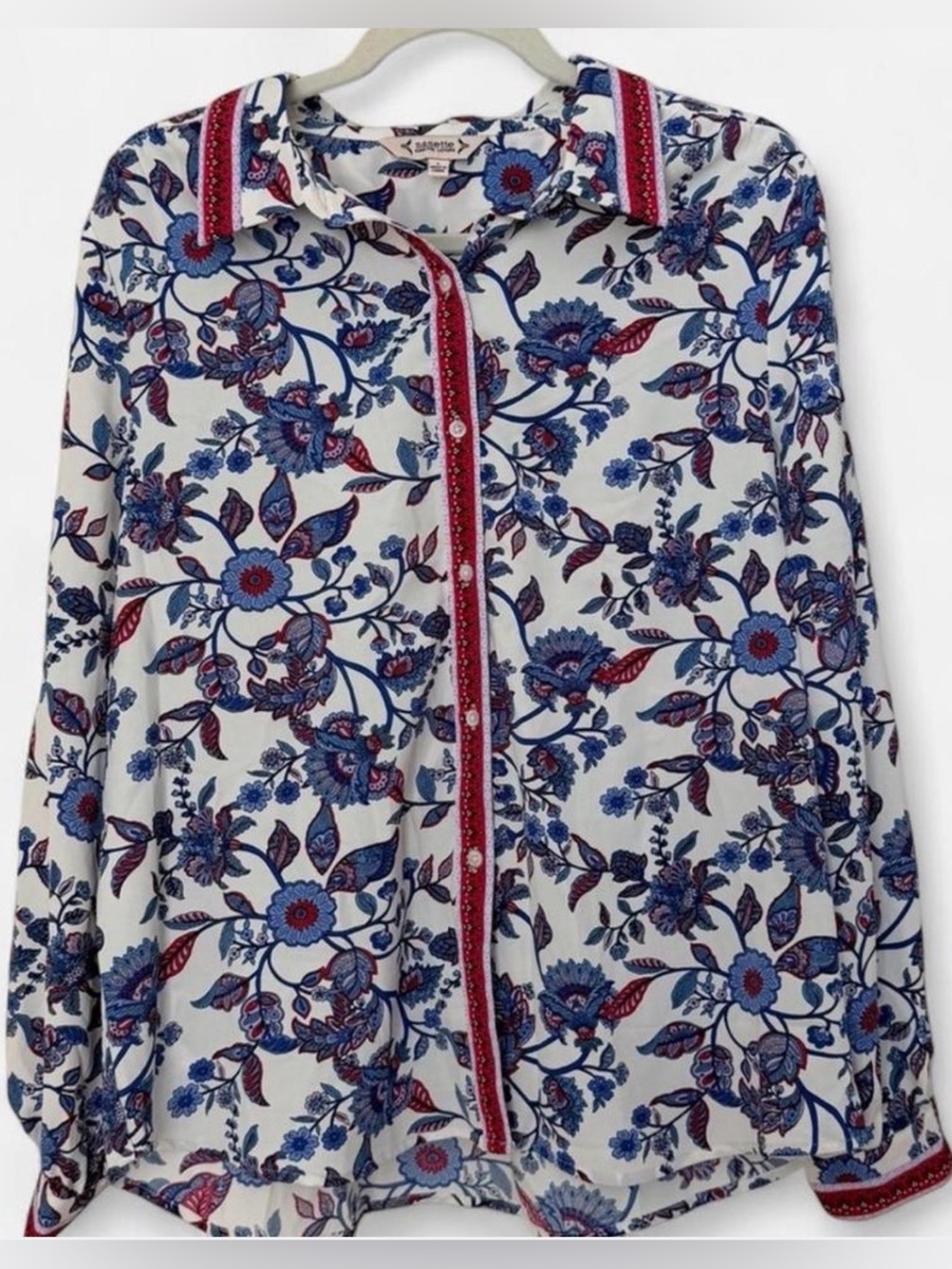 Nanette Lepore Floral Border Print Button-Down Blouse L Fall Boho Top